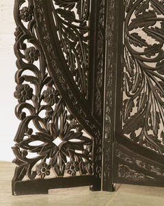 Black Ornate Wood Carved Round Room Divider