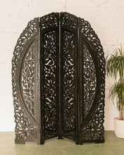 Load image into Gallery viewer, Black Ornate Wood Carved Round Room Divider
