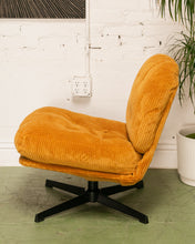 Load image into Gallery viewer, Mustard Corduroy Low Profile Swivel Chair and Ottoman
