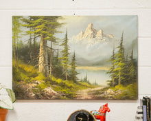 Load image into Gallery viewer, Forest Oil Painting Snow Cap Mountains
