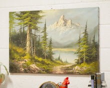 Load image into Gallery viewer, Forest Oil Painting Snow Cap Mountains
