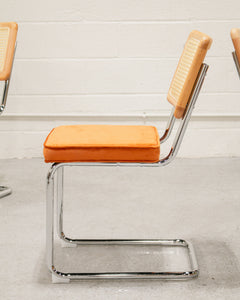 Blonde Cantilever Chair with Velvet Rust Seat