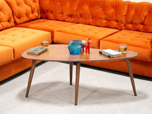 Load image into Gallery viewer, Walnut Boomerang Coffee Table with Round Legs
