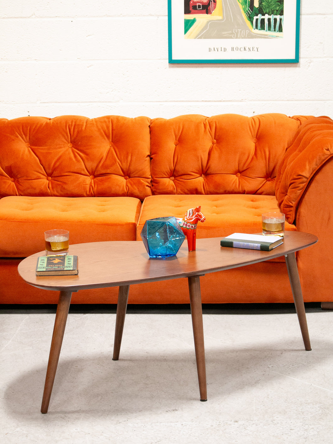 Walnut Boomerang Coffee Table with Round Legs