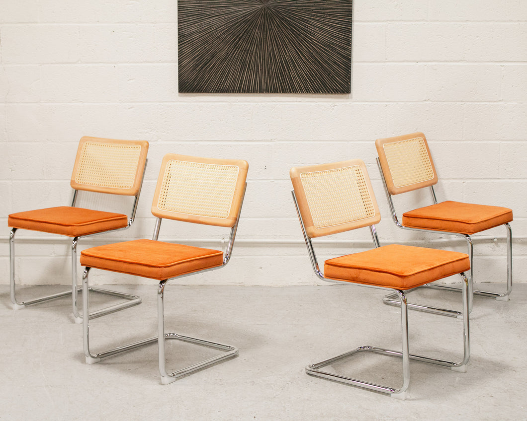 Blonde Cantilever Chair with Velvet Rust Seat