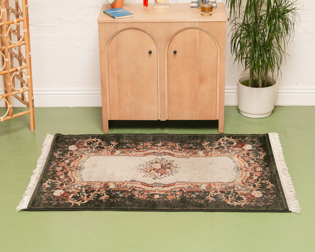 Black Boroque Floral Rug