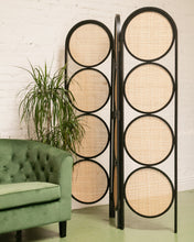 Load image into Gallery viewer, Black and Wicker Room Divider
