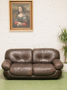 Vintage Loveseat in Brown Leather by Sapporo for Mobil Girgi Italia, 1970’s