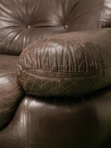 Vintage Loveseat in Brown Leather by Sapporo for Mobil Girgi Italia, 1970’s