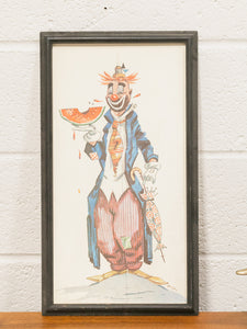 Vintage Folk Art Clown Circus Painting Carnival Watermelon