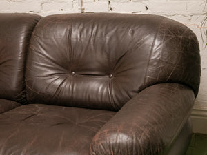 Vintage Loveseat in Brown Leather by Sapporo for Mobil Girgi Italia, 1970’s