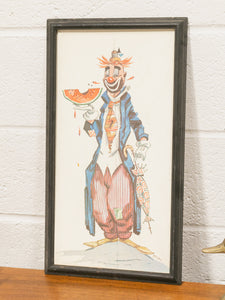 Vintage Folk Art Clown Circus Painting Carnival Watermelon