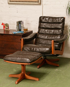 Lied Mobler Leather Reclining Lounge Chair and Ottoman