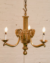 Load image into Gallery viewer, Mid-20th Century Champan Brass Three-Arm Chandelier with Ram&#39;s Heads
