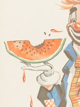 Load image into Gallery viewer, Vintage Folk Art Clown Circus Painting Carnival Watermelon
