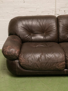 Vintage Loveseat in Brown Leather by Sapporo for Mobil Girgi Italia, 1970’s