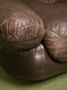 Vintage Loveseat in Brown Leather by Sapporo for Mobil Girgi Italia, 1970’s