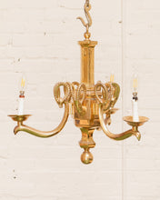 Load image into Gallery viewer, Mid-20th Century Champan Brass Three-Arm Chandelier with Ram&#39;s Heads
