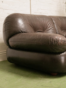 Vintage Loveseat in Brown Leather by Sapporo for Mobil Girgi Italia, 1970’s