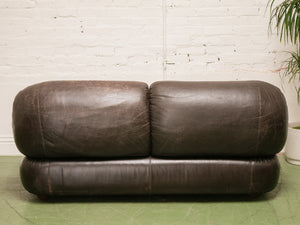 Vintage Loveseat in Brown Leather by Sapporo for Mobil Girgi Italia, 1970’s