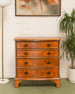 Narrow Walnut Serpentine Shaped Chest Of Four Drawers