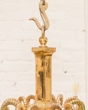 Load image into Gallery viewer, Mid-20th Century Champan Brass Three-Arm Chandelier with Ram&#39;s Heads
