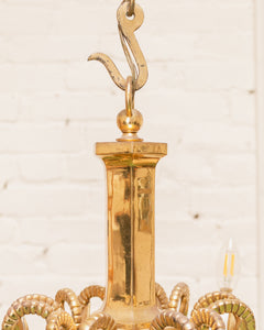 Mid-20th Century Champan Brass Three-Arm Chandelier with Ram's Heads