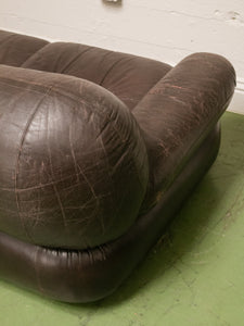 Vintage Loveseat in Brown Leather by Sapporo for Mobil Girgi Italia, 1970’s