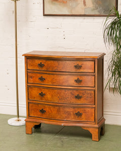 Narrow Walnut Serpentine Shaped Chest Of Four Drawers