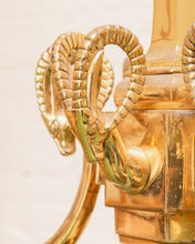 Load image into Gallery viewer, Mid-20th Century Champan Brass Three-Arm Chandelier with Ram&#39;s Heads
