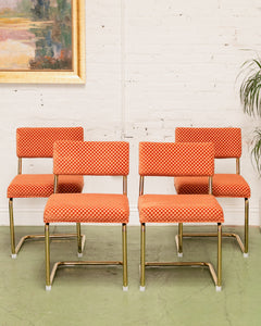 Checkered Cantilever Dining Chair in Rust Orange