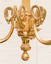 Load image into Gallery viewer, Mid-20th Century Champan Brass Three-Arm Chandelier with Ram&#39;s Heads
