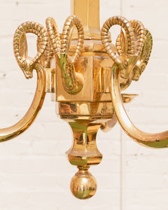 Mid-20th Century Champan Brass Three-Arm Chandelier with Ram's Heads