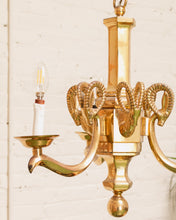 Load image into Gallery viewer, Mid-20th Century Champan Brass Three-Arm Chandelier with Ram&#39;s Heads
