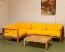 Load image into Gallery viewer, Mareena Outdoor Teak Sectional Sofa in Yellow with Coffee Table
