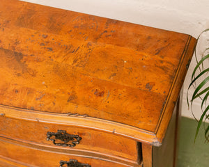 Narrow Walnut Serpentine Shaped Chest Of Four Drawers