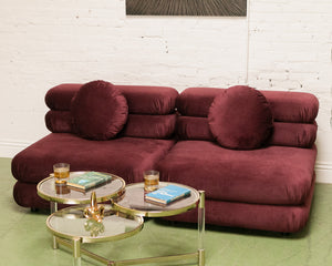 Elodie Velvet 2 Piece Loveseat Modular Sectional in Maroon