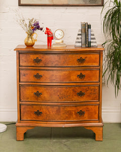 Narrow Walnut Serpentine Shaped Chest Of Four Drawers