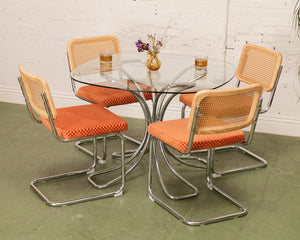 Checkered Rust Chrome Rattan Chair