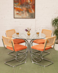 Checkered Rust Chrome Rattan Chair