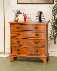 Narrow Walnut Serpentine Shaped Chest Of Four Drawers