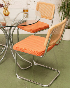 Checkered Rust Chrome Rattan Chair