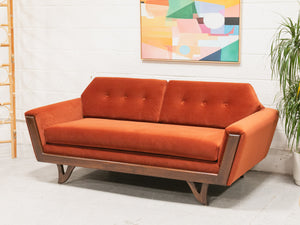 Desmond Walnut Framed Sofa 72” in Royale/Rust