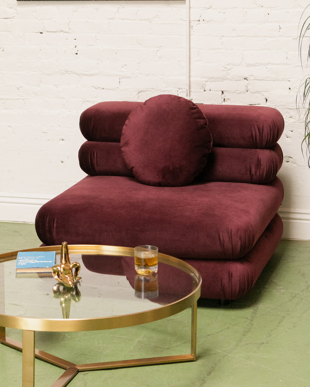 Elodie Velvet 1 Piece Lounger Modular Sectional in Maroon