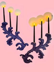 Hollywood Regency purple Wall Candle Holder Set