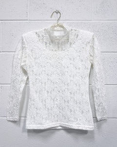 Cream Lace Mock Neck Blouse