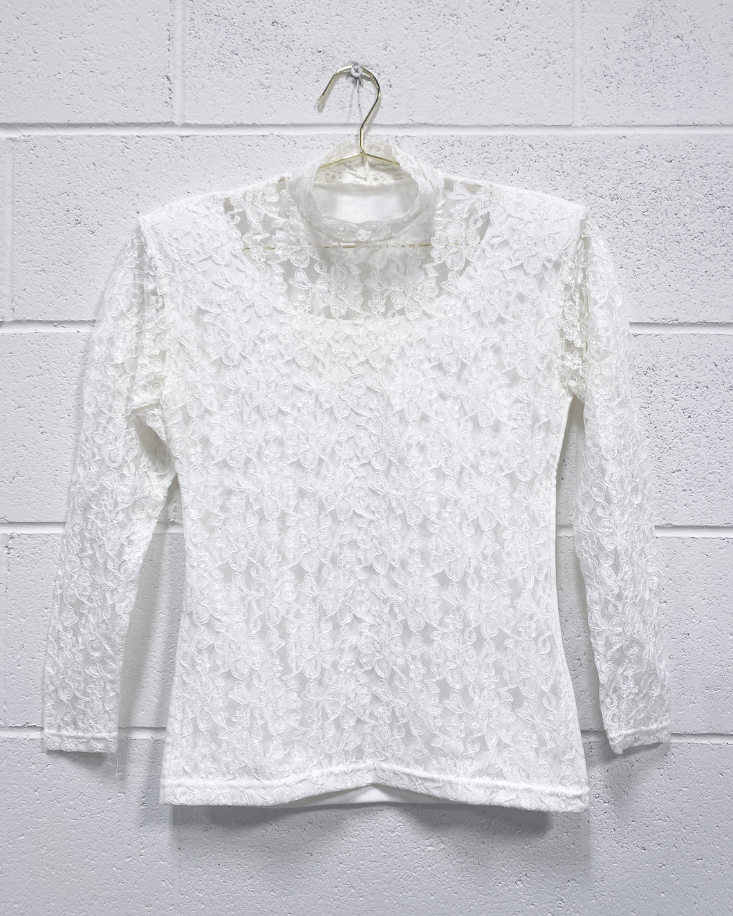 Cream Lace Mock Neck Blouse