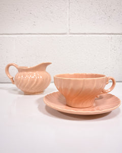 Vintage Peach Franciscan Matte Coffee Cup, Saucer and Creamer