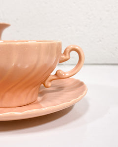 Vintage Peach Franciscan Matte Coffee Cup, Saucer and Creamer