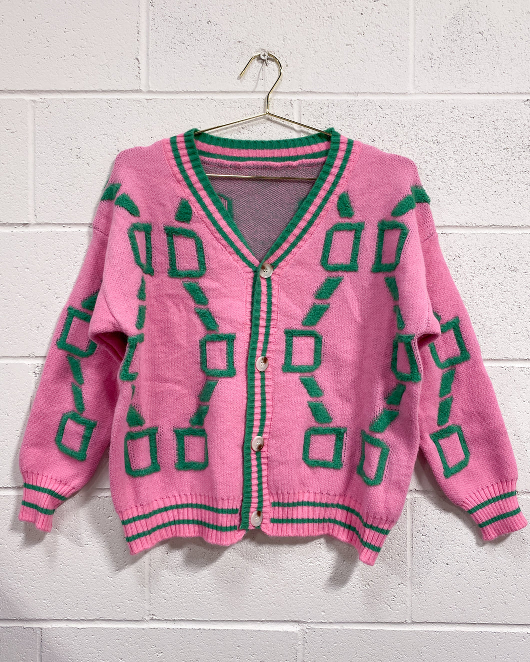 Super Soft Pink and Green Cardigan (L)